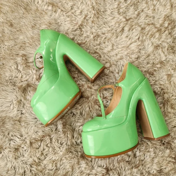 SCHUTZ Zayne Platform Mary Jane‎ Heels Gianni Green Women's Size 7 - Picture 2 of 10